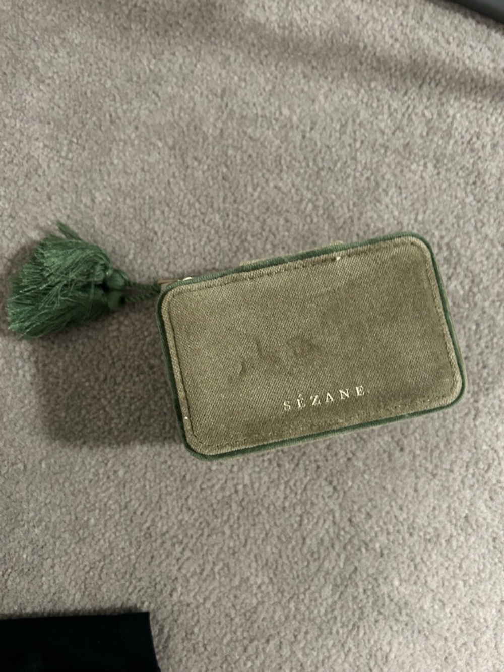 Sézane Olive Green Velvet Mini Pouch with Tassel